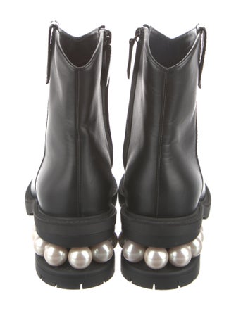 Nicholas Kirkwood Faux Pearl Accents Leather Moto Boots