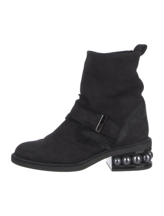 Nicholas Kirkwood Faux Pearl Accents Suede Moto Boots