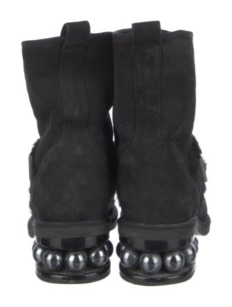 Nicholas Kirkwood Faux Pearl Accents Suede Moto Boots
