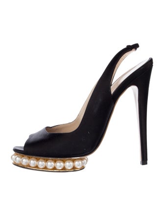 Nicholas Kirkwood Faux Pearl Accents Satin Slingback Pumps