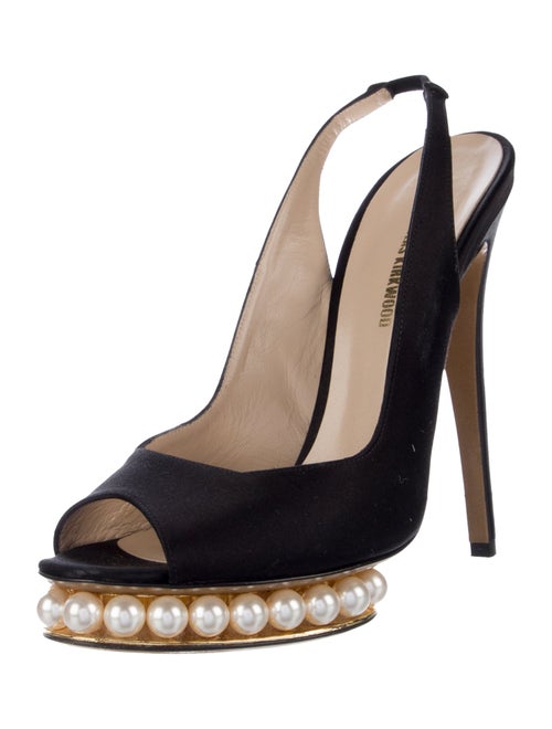 Nicholas Kirkwood Faux Pearl Accents Satin Slingback Pumps