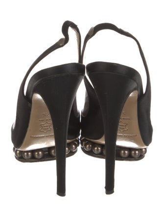 Nicholas Kirkwood Faux Pearl Accents Satin Slingback Pumps
