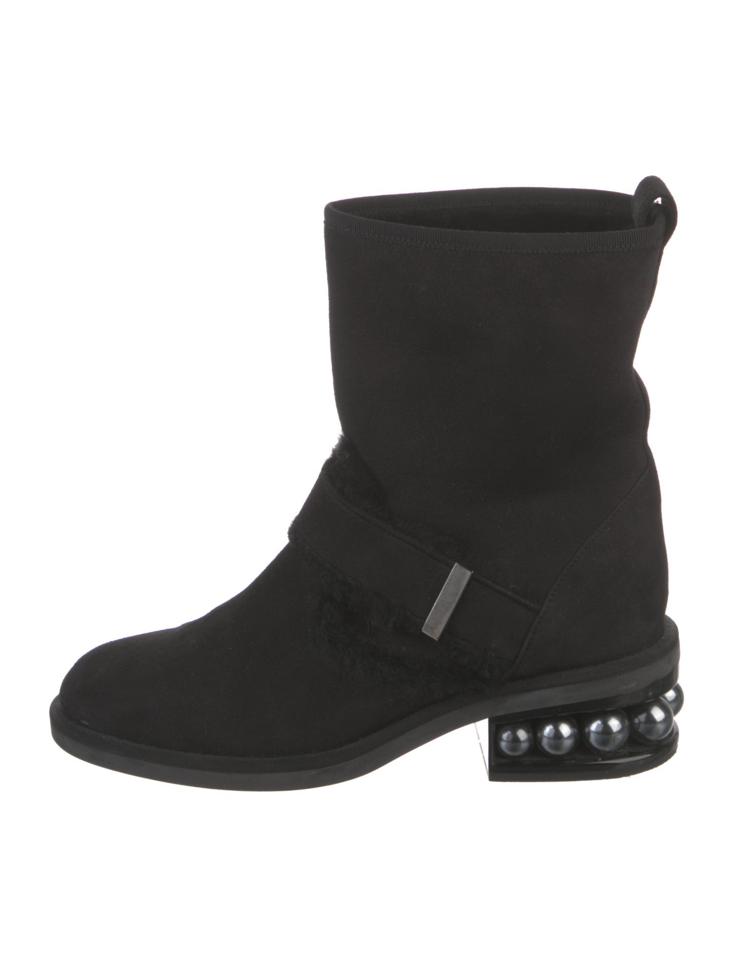 Nicholas Kirkwood Faux Pearl Accents Suede Moto Boots