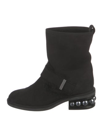 Nicholas Kirkwood Faux Pearl Accents Suede Moto Boots