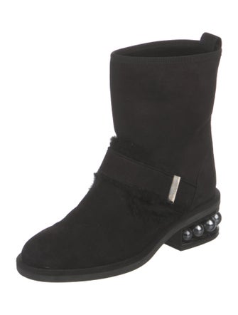 Nicholas Kirkwood Faux Pearl Accents Suede Moto Boots