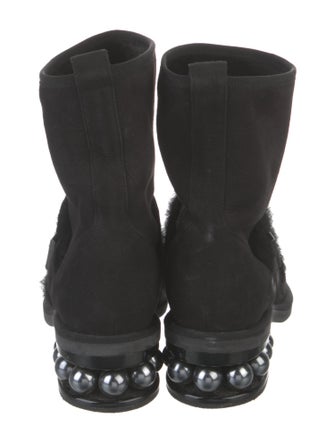 Nicholas Kirkwood Faux Pearl Accents Suede Moto Boots