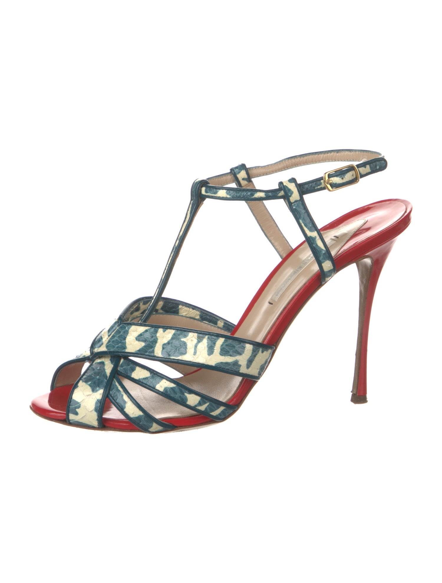 Nicholas Kirkwood Snakeskin Animal Print T-Strap Sandals