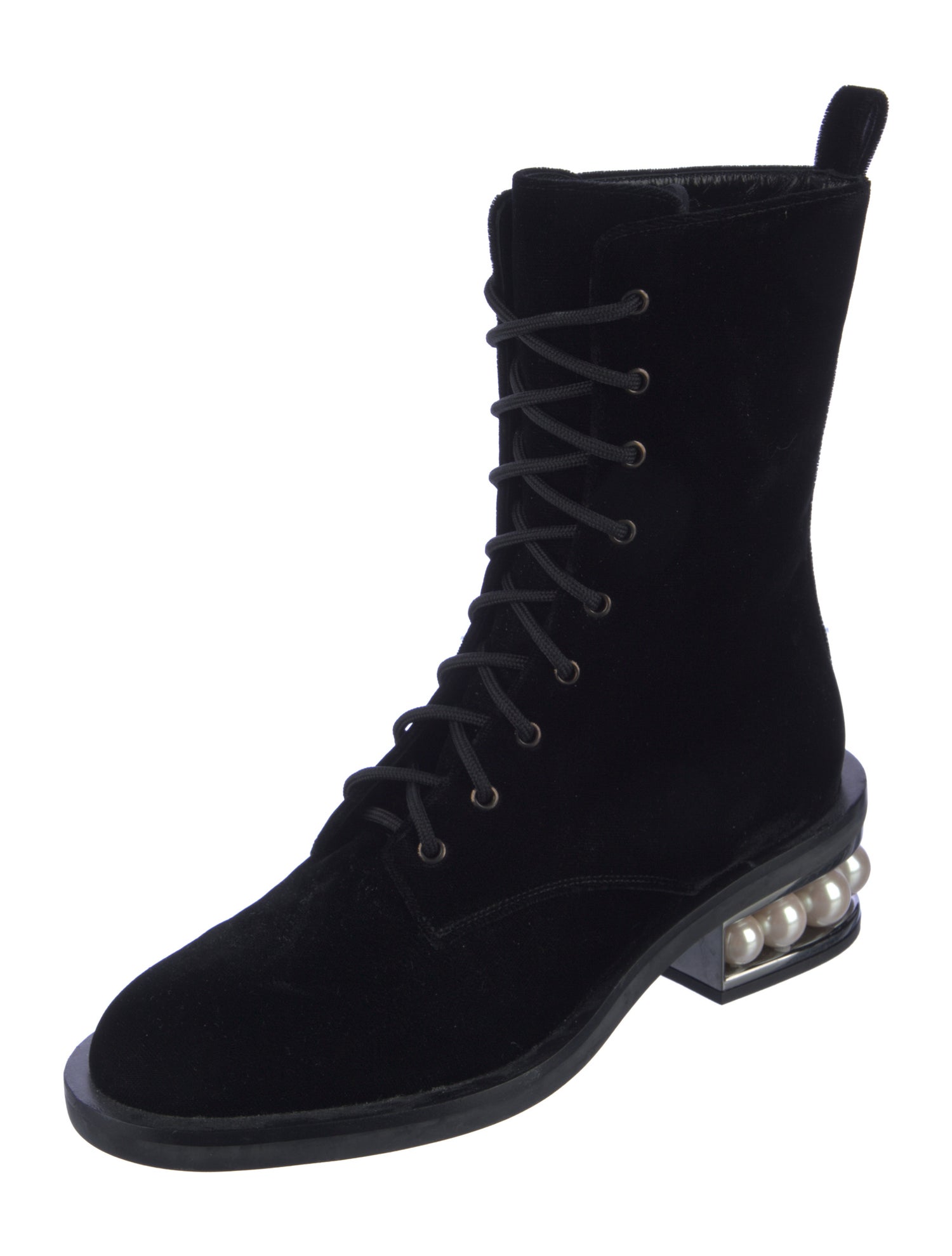 Nicholas Kirkwood Faux Pearl Accents Velvet Combat Boots