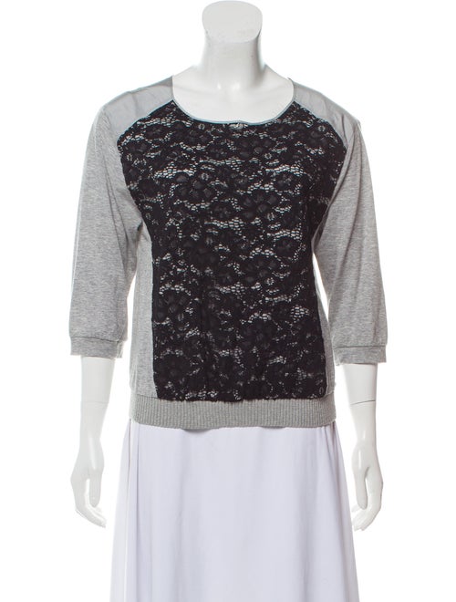 Nina Ricci Lace-Accented Knit Top Grey