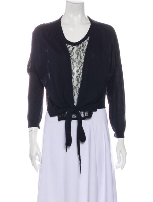 Nina Ricci Silk Lace Pattern Crop Top Blue