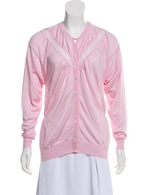Nina Ricci Lace-Accented Cashmere Cardigan pink