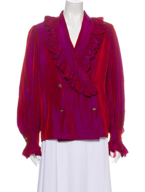 Nina Ricci V-Neck Long Sleeve Blouse Metallic