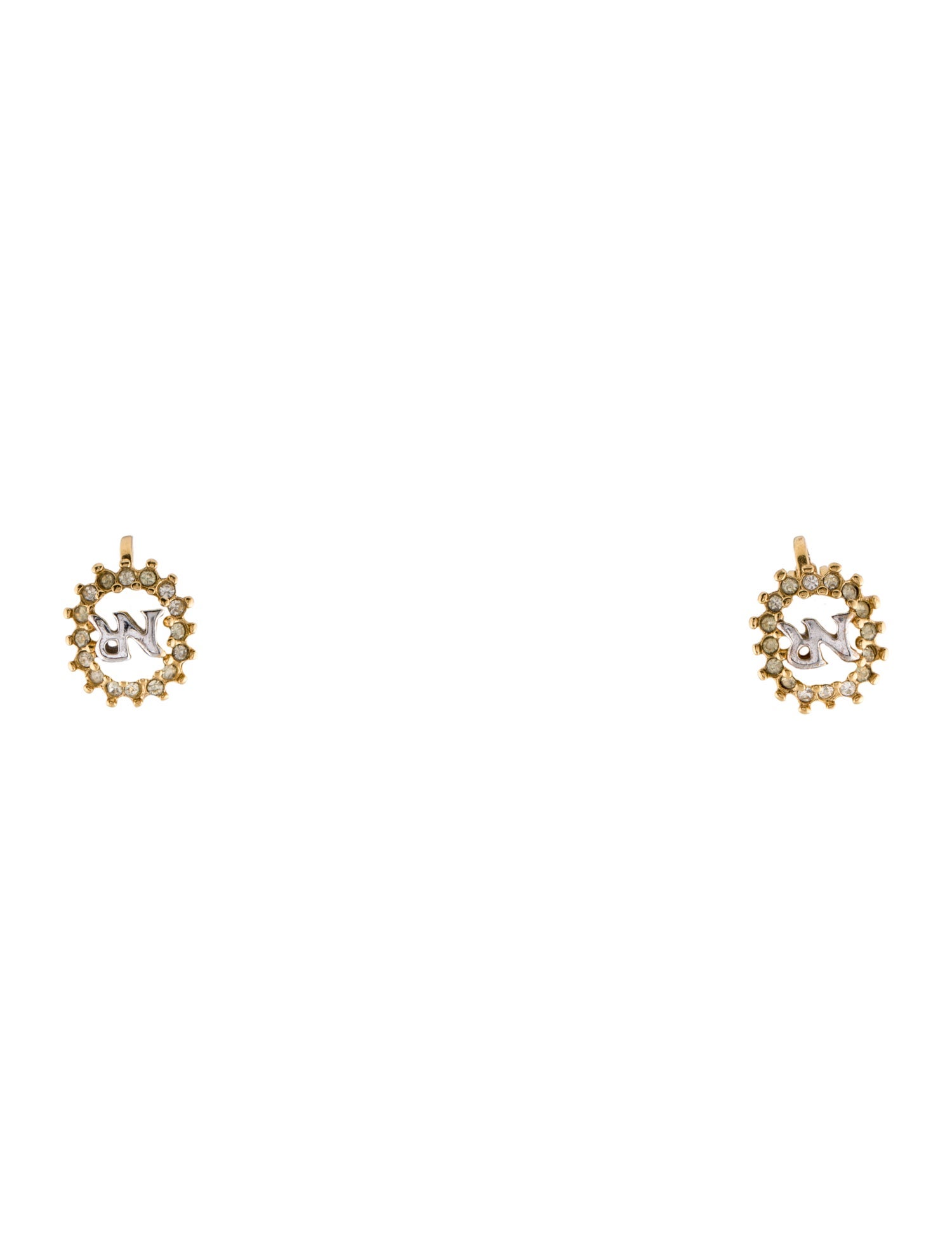 Nina Ricci Vintage Crystal Logo Clip-On Earrings