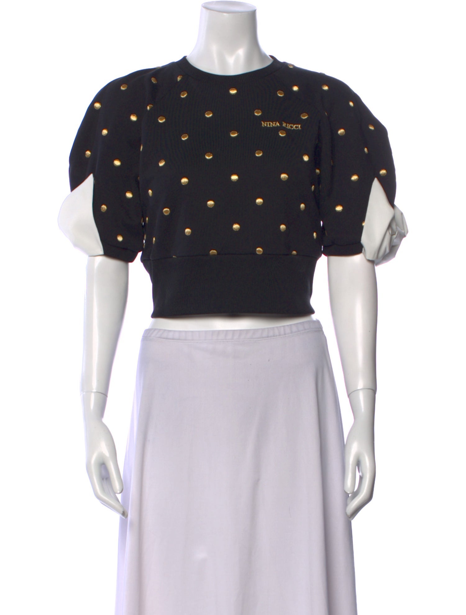 Nina Ricci Polka Dot Print Crew Neck Crop Top