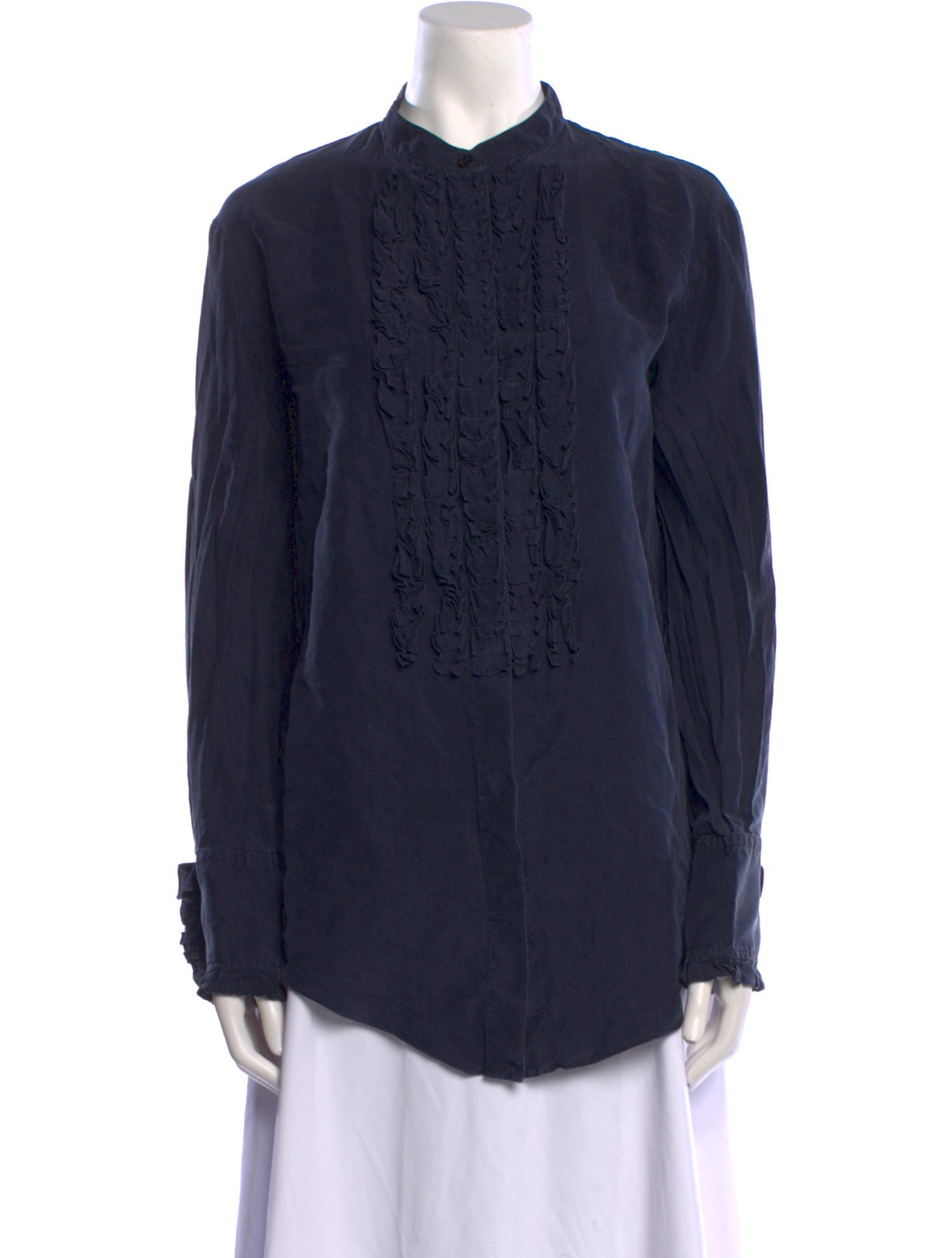Nina Ricci Silk Mock Neck Button-Up Top