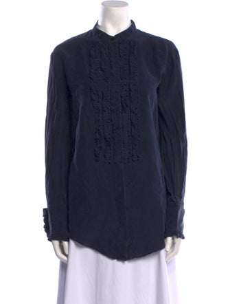 Nina Ricci Silk Mock Neck Button-Up Top