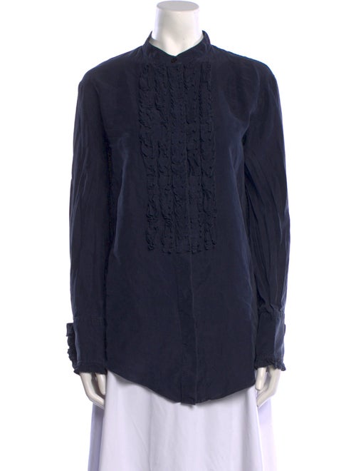 Nina Ricci Silk Mock Neck Button-Up Top
