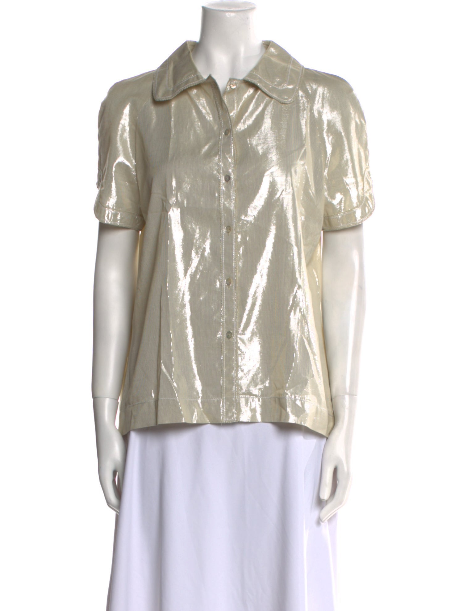 Nina Ricci Silk Short Sleeve Button-Up Top