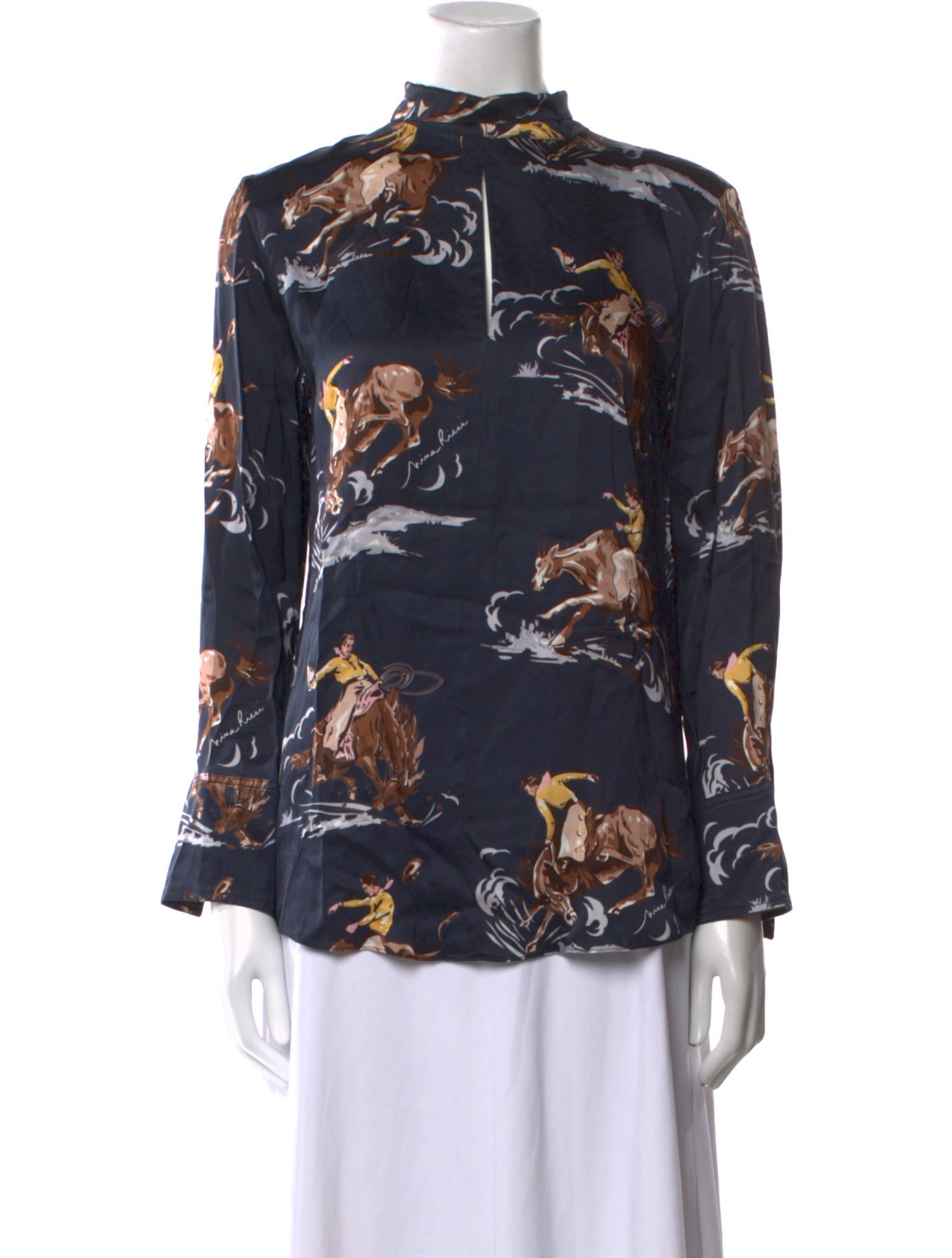Nina Ricci Floral Print Mock Neck Blouse