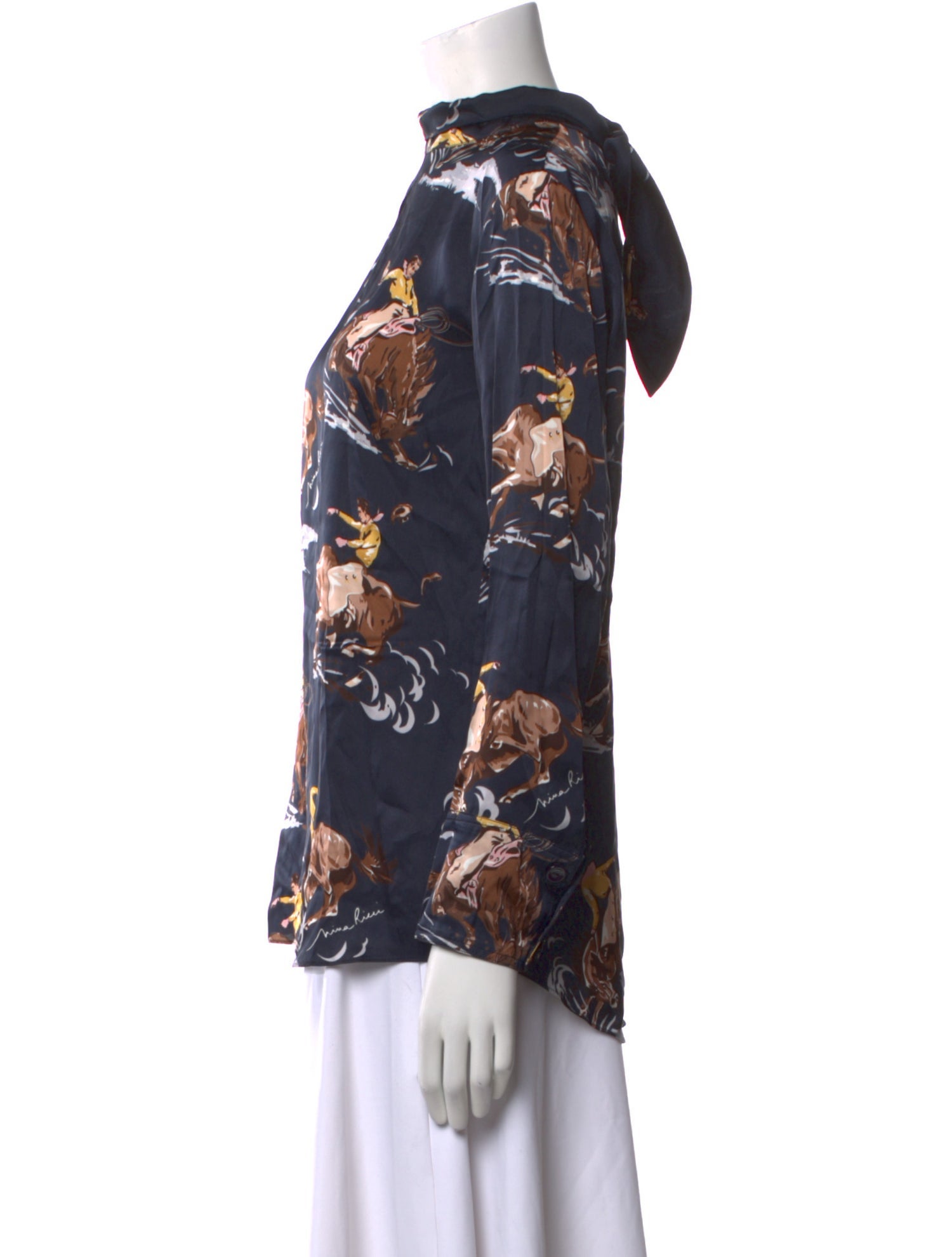 Nina Ricci Floral Print Mock Neck Blouse