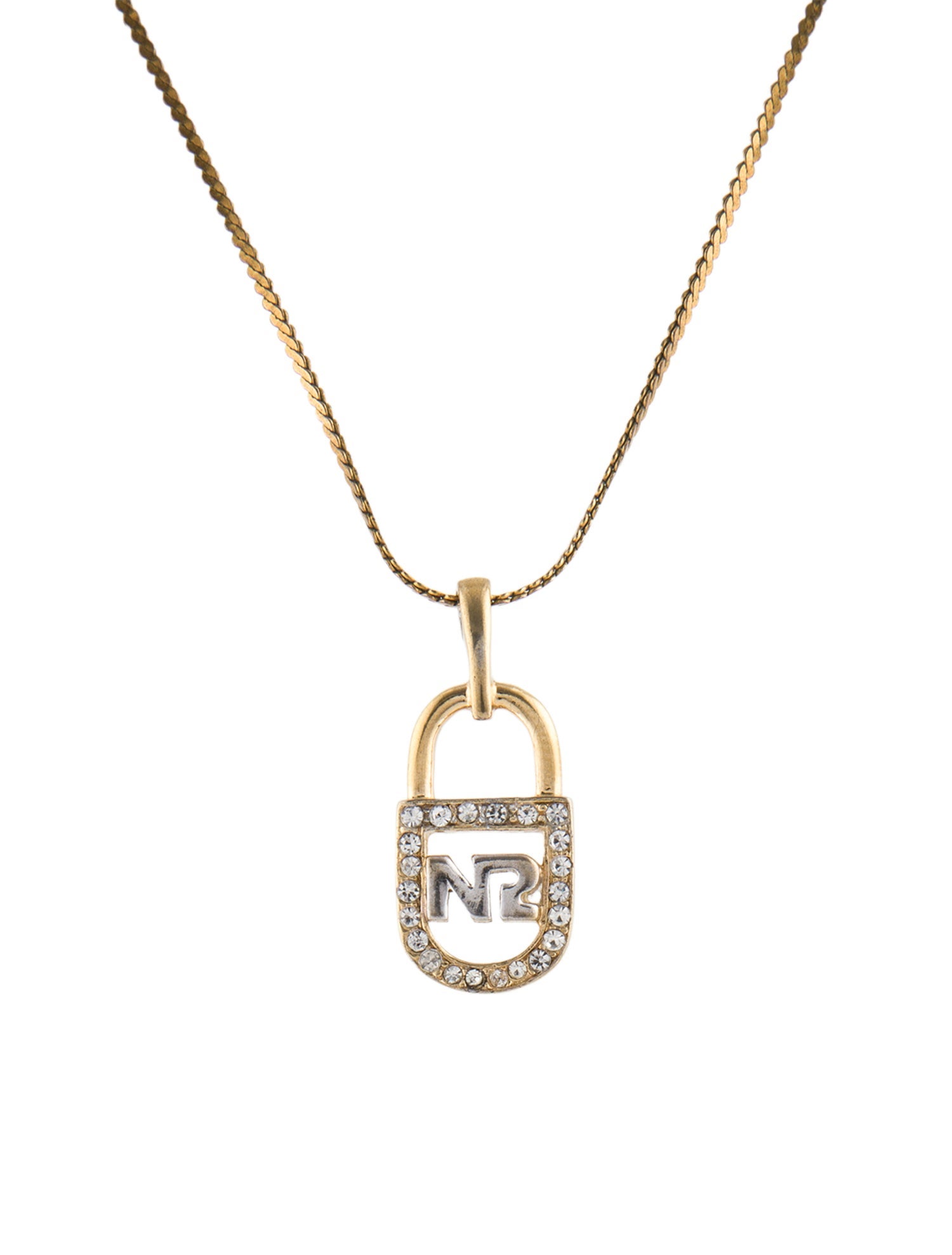 Nina Ricci Crystal Logo Lock Pendant Necklace