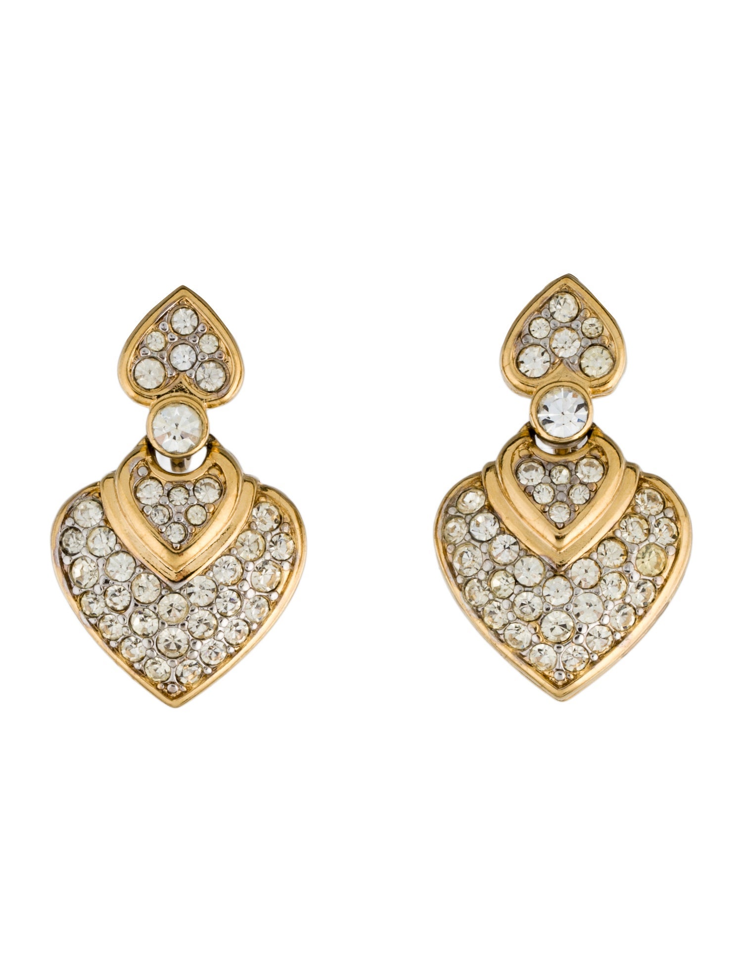 Nina Ricci Crystal Heart Clip-On Earrings