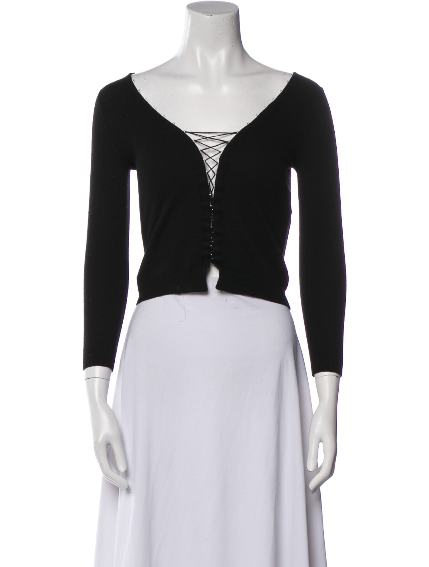 Nina Ricci V-Neck Three-Quarter Sleeve Crop Top