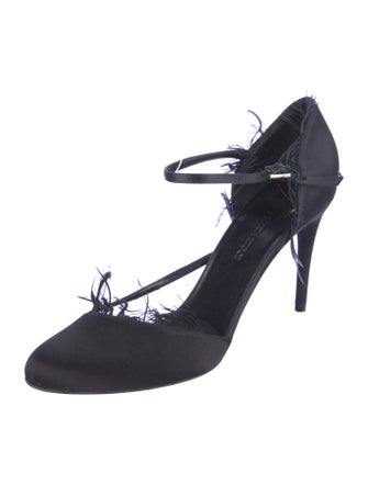 Nina Ricci Satin Feather Trim D'Orsay Pumps