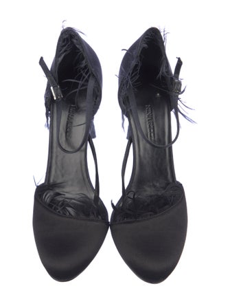 Nina Ricci Satin Feather Trim D'Orsay Pumps
