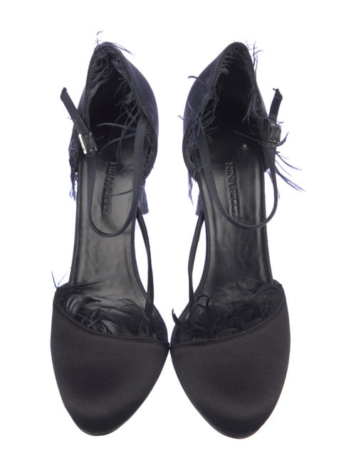 Nina Ricci Satin Feather Trim D'Orsay Pumps