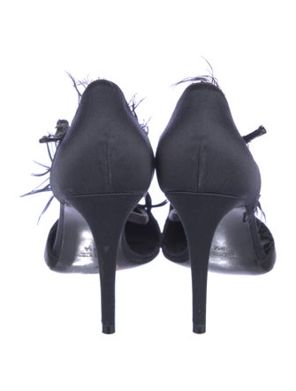 Nina Ricci Satin Feather Trim D'Orsay Pumps