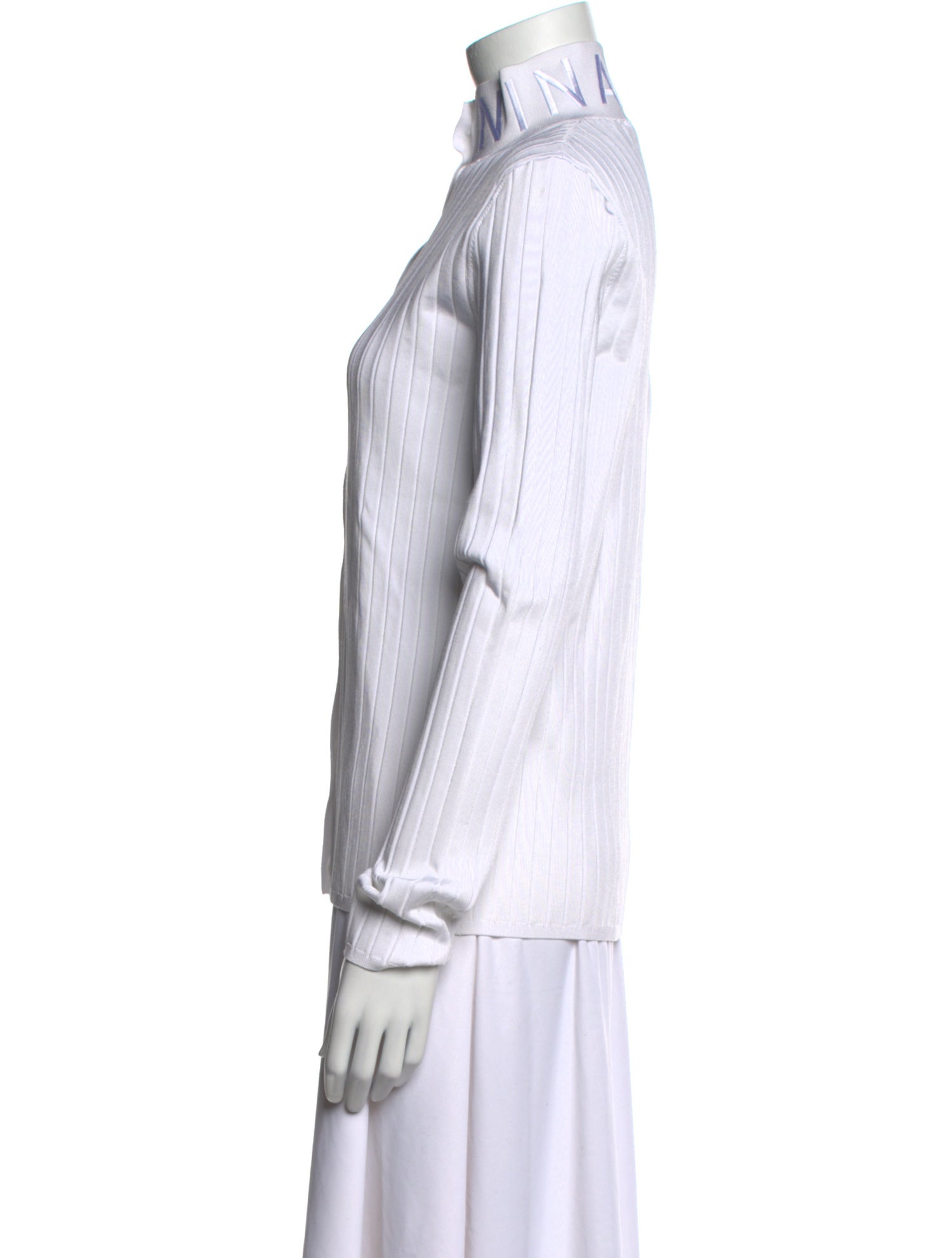 Nina Ricci Striped Mock Neck Button-Up Top