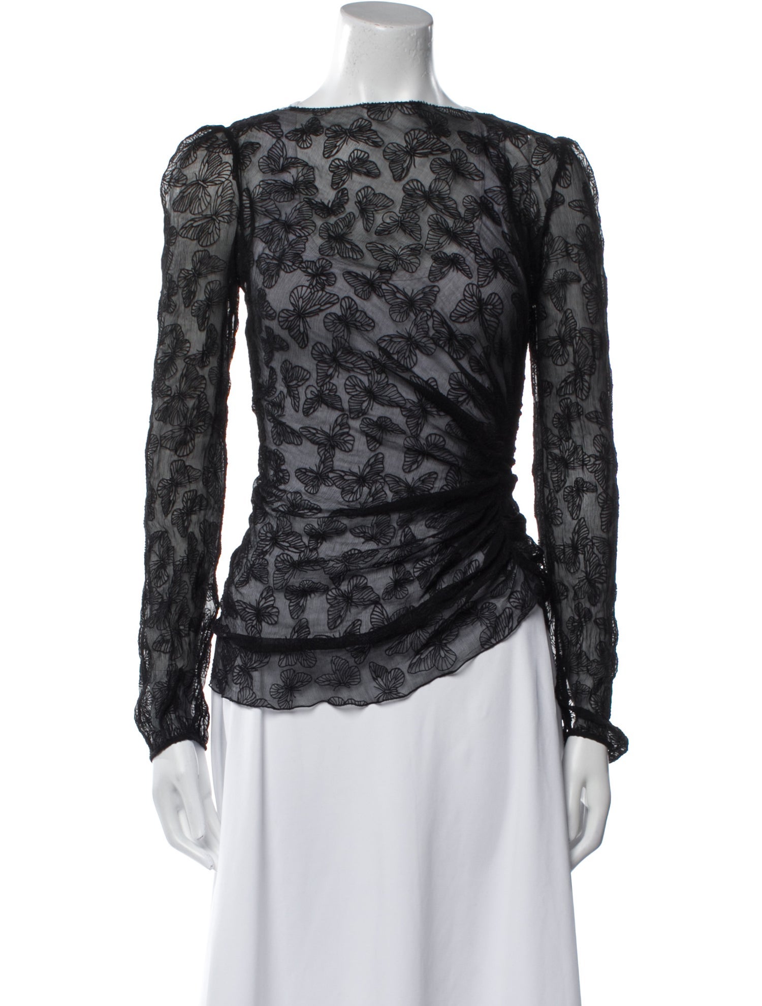 Nina Ricci Lace Pattern Bateau Neckline Blouse