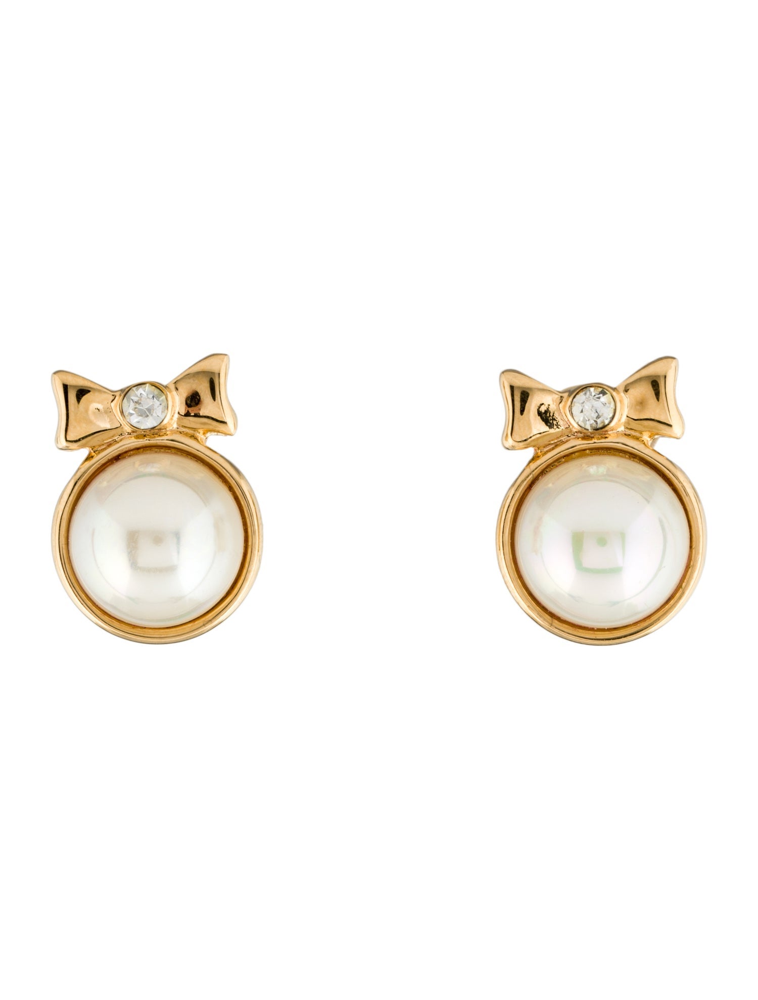 Nina Ricci Faux Pearl & Crystal Bow Clip-On Earrings