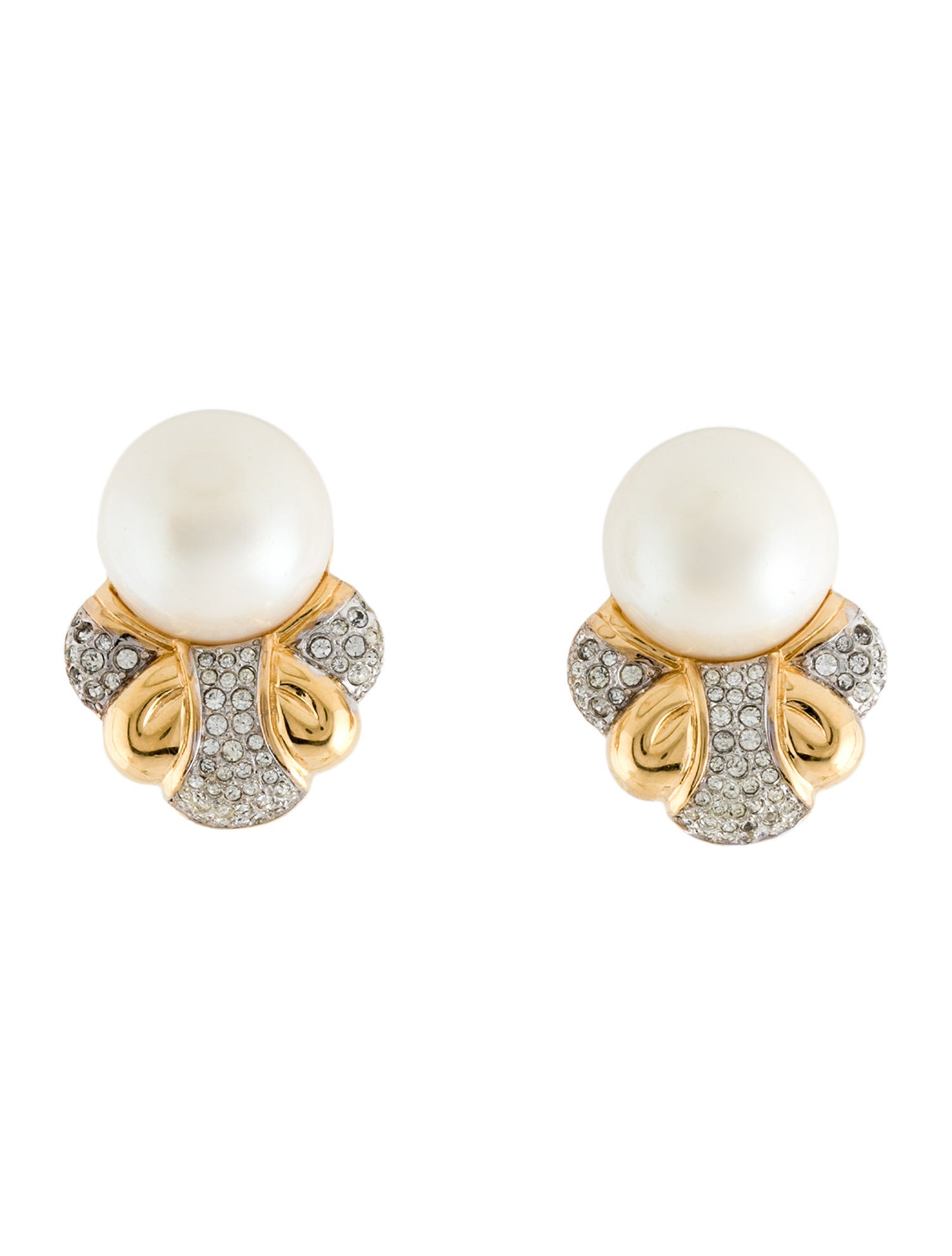 Nina Ricci Crystal & Faux Pearl Clip On Earrings