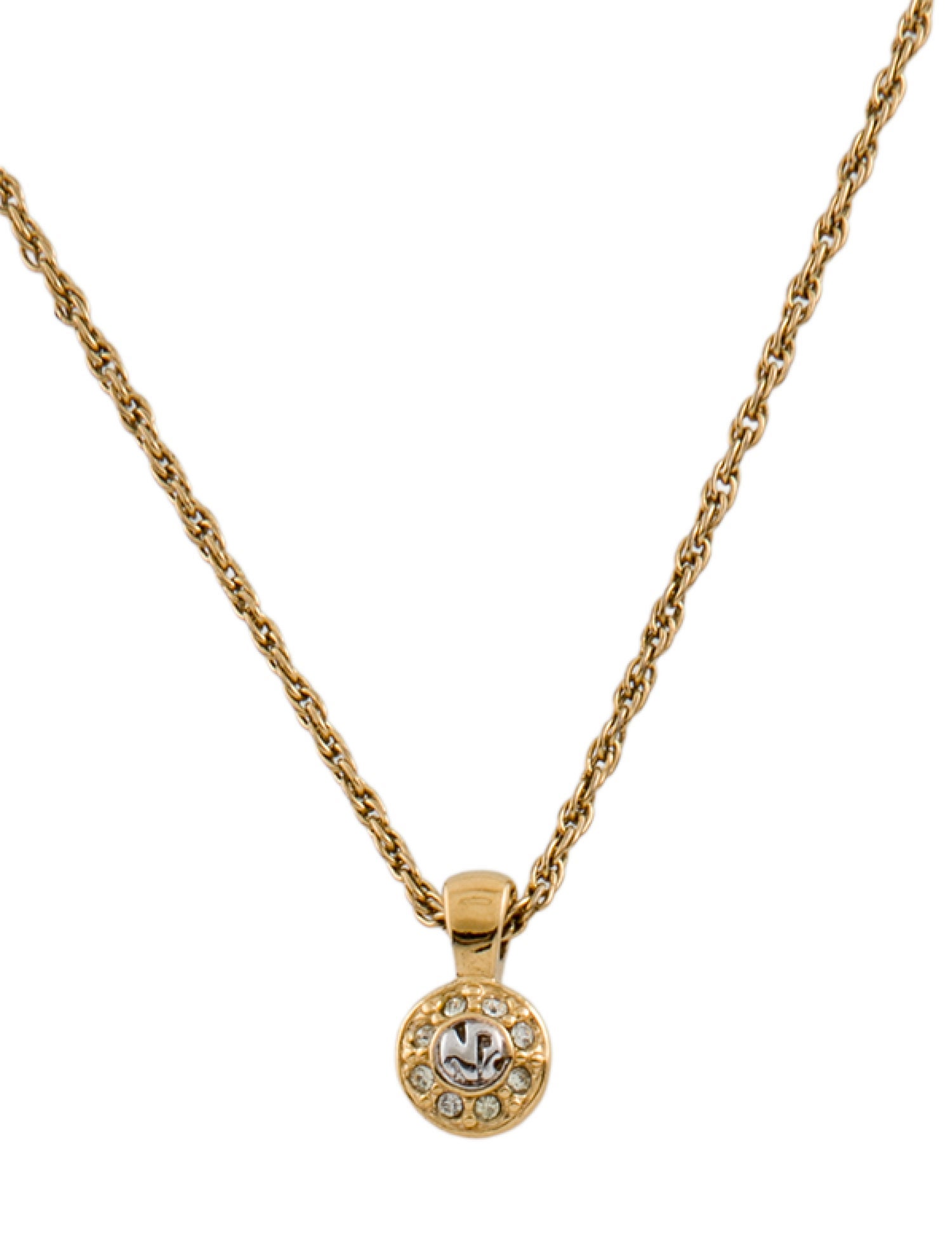Nina Ricci Crystal 'Logo' Chain Link Pendant Necklace