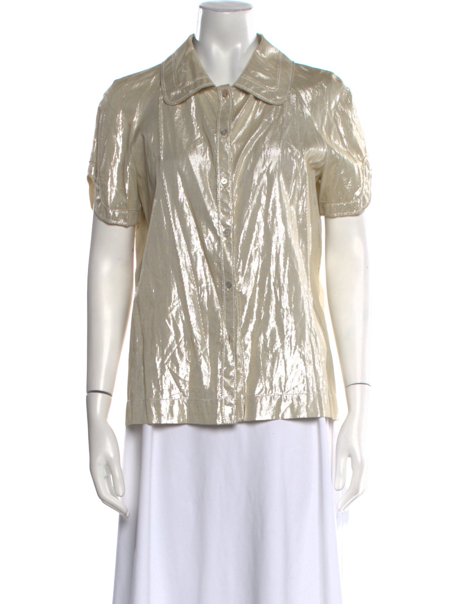 Nina Ricci Silk Short Sleeve Button-Up Top