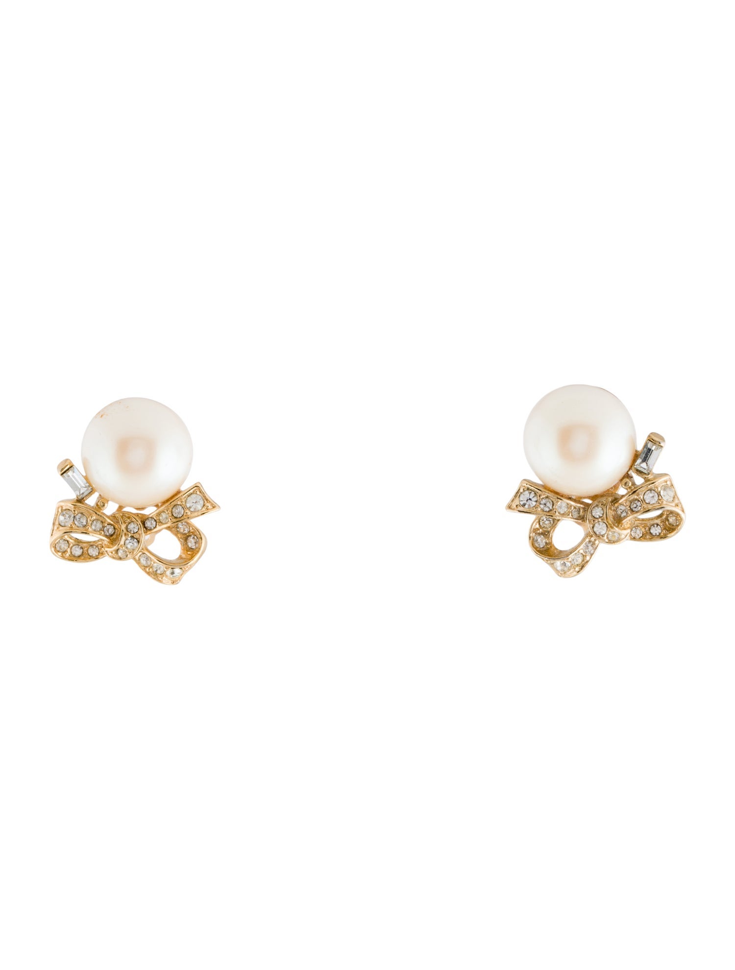 Nina Ricci Faux Pearl & Crystal Bow Clip-On Earrings