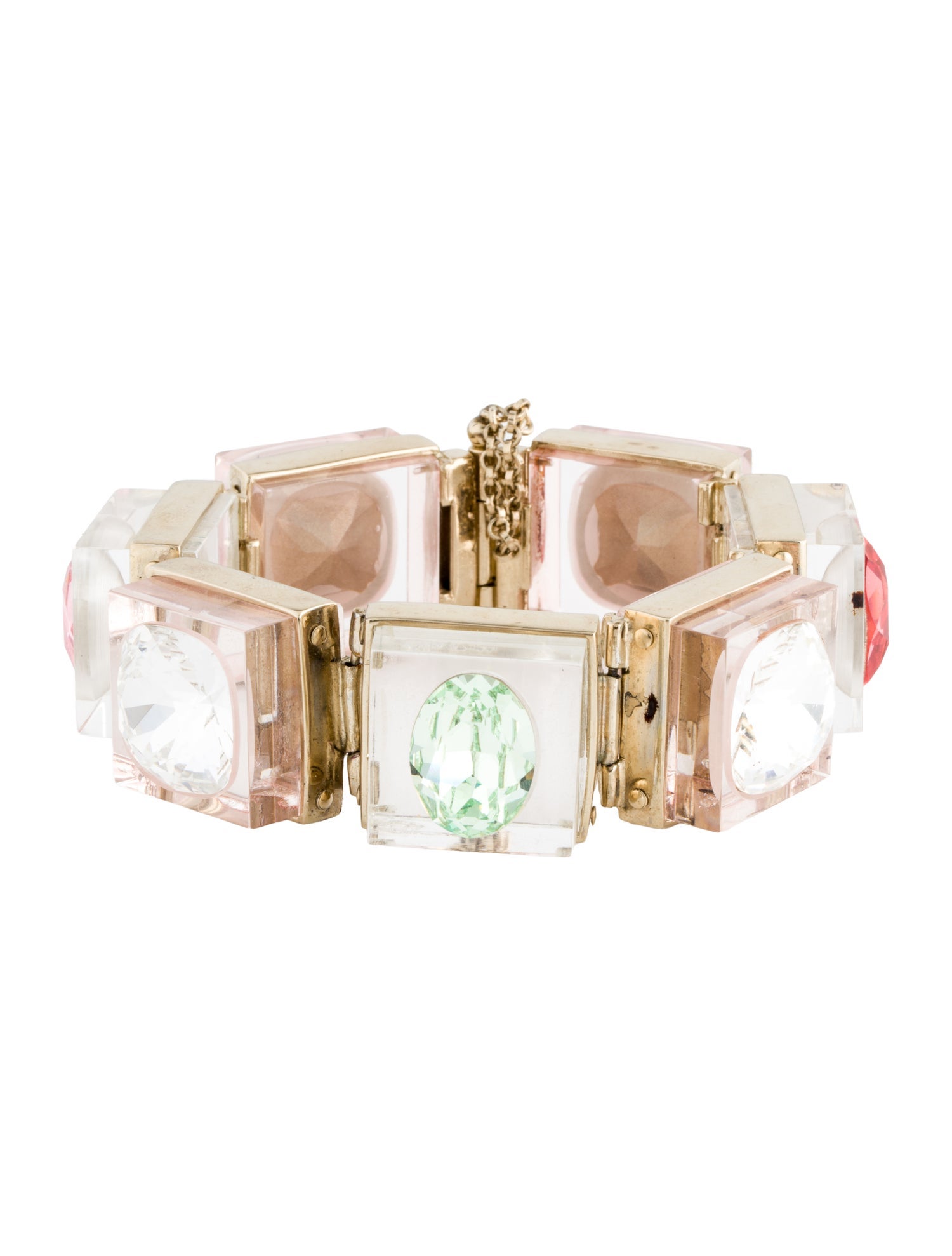 Nina Ricci Vintage Lucite Metal and Crystal Link Bracelet