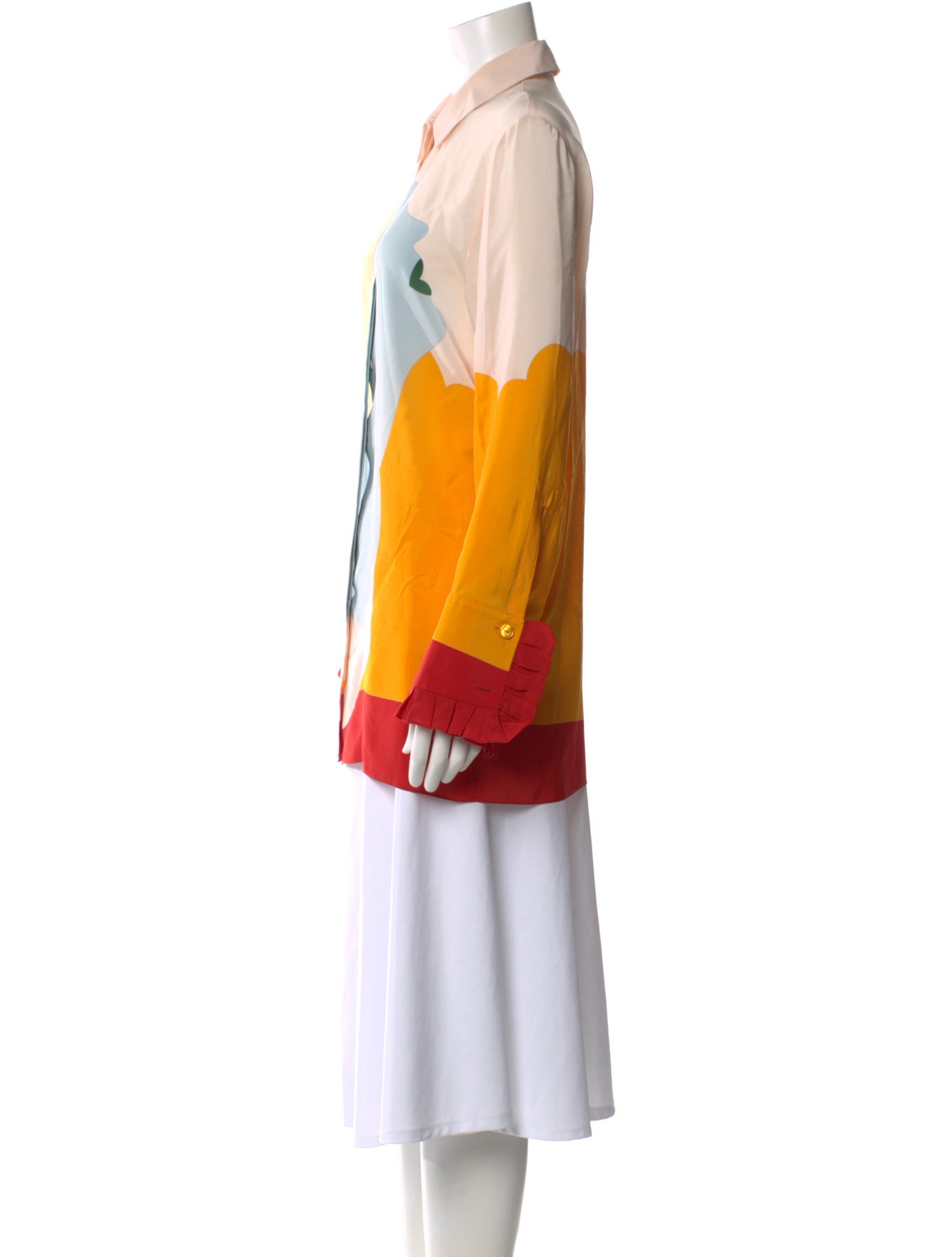 Nina Ricci Silk Colorblock Pattern Blouse