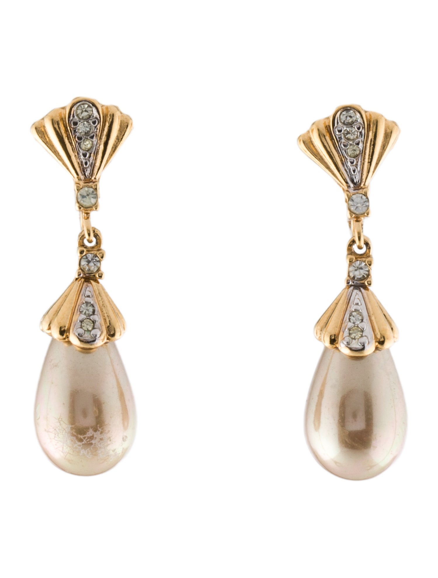 Nina Ricci Faux Pearl And Crystal Drop Clip-On Earrings