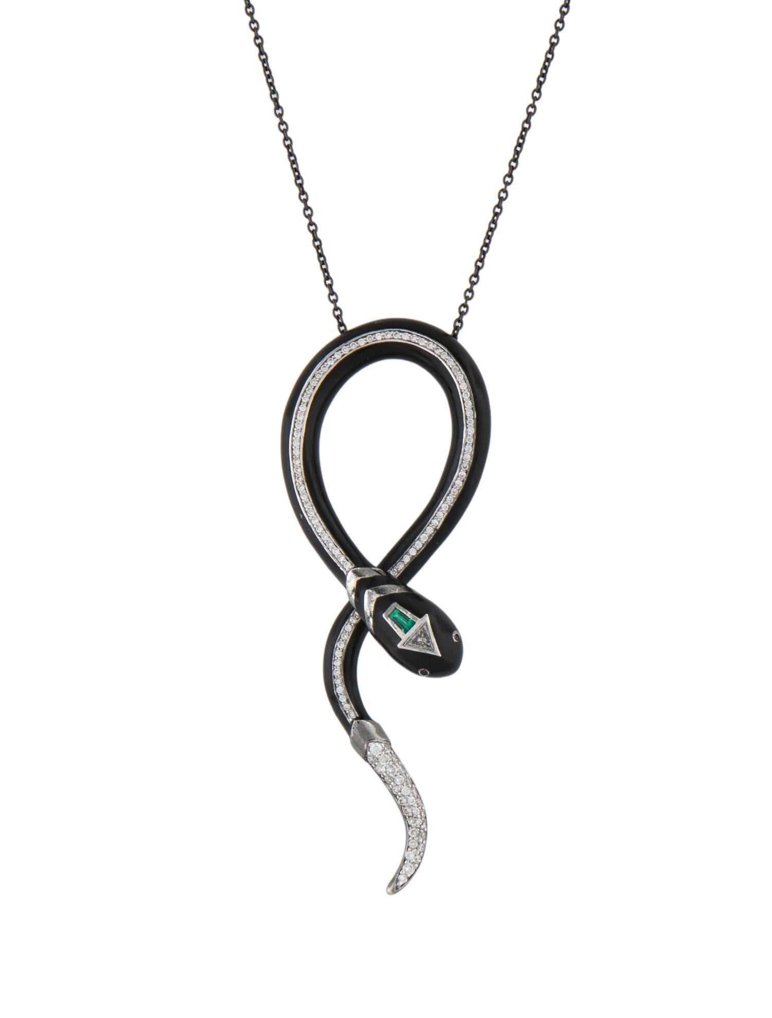 Nikos Koulis 18K Emerald, Diamond & Enamel Medusa Pendant Necklace