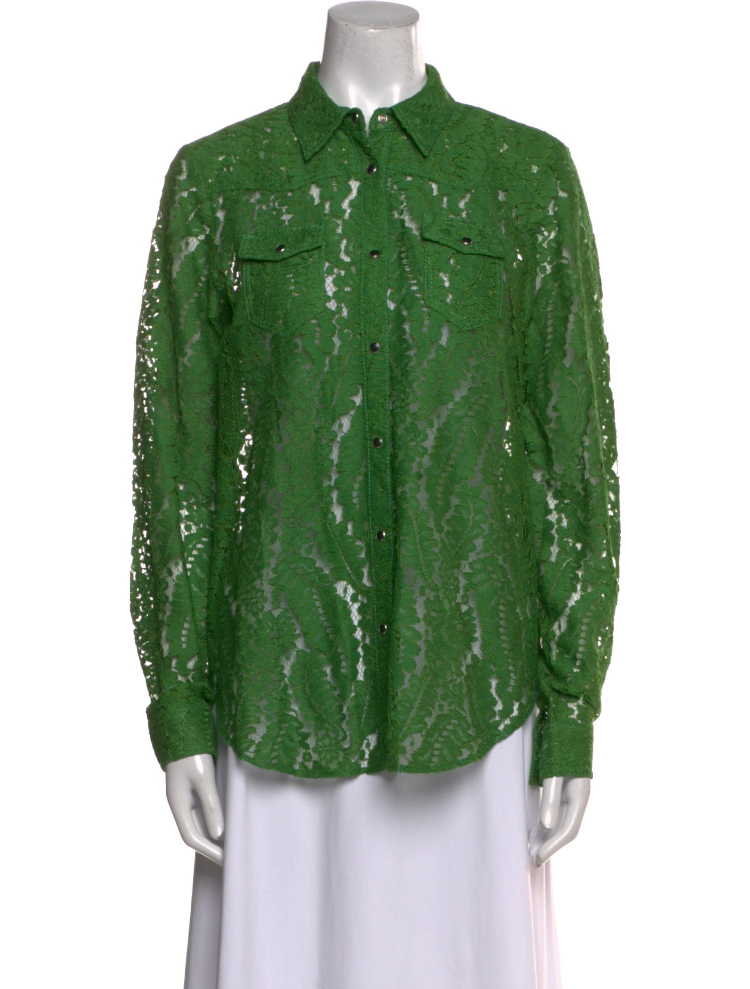 Nº 21 Lace Pattern Long Sleeve Button-Up Top