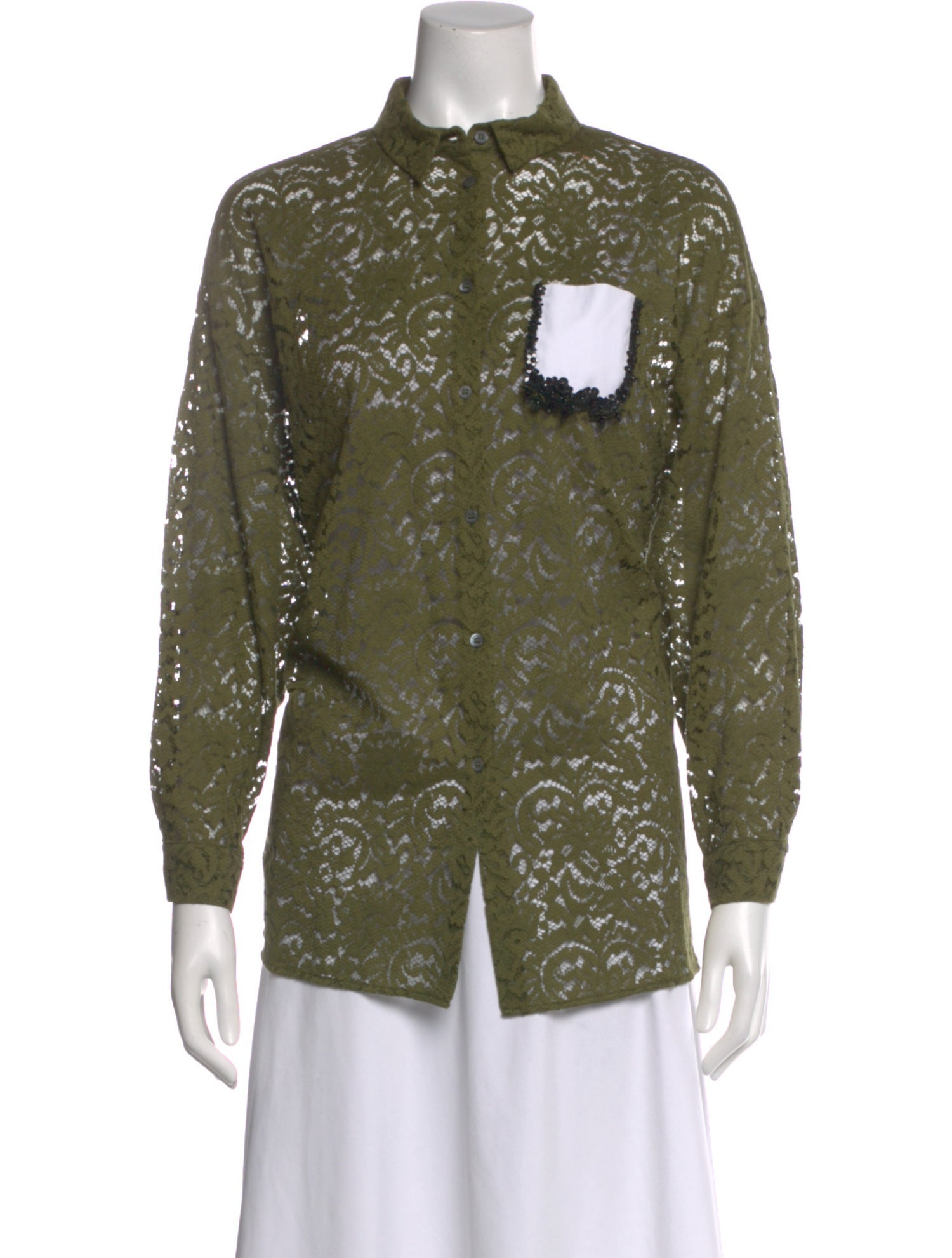 Nº 21 Lace Pattern Long Sleeve Button-Up Top