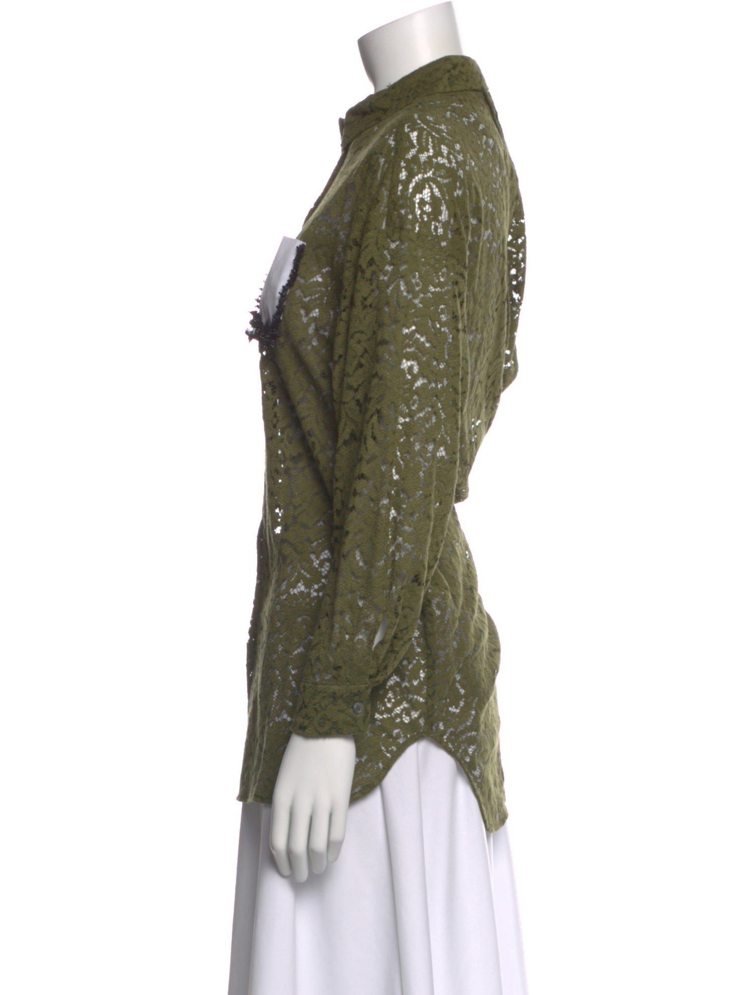 Nº 21 Lace Pattern Long Sleeve Button-Up Top