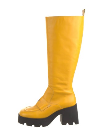 Nodaleto Leather Colorblock Pattern Rain Boots