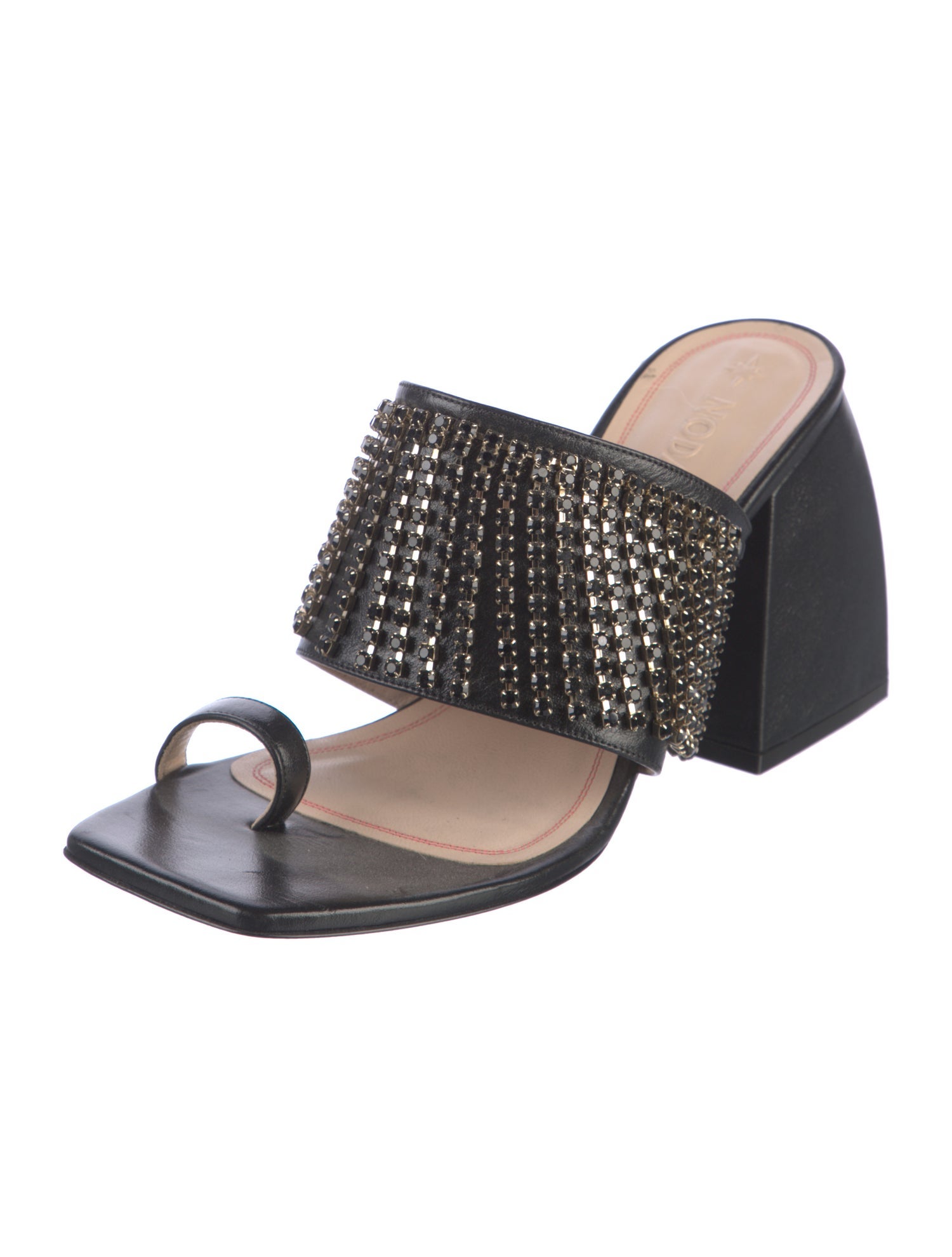 Nodaleto Leather Crystal Embellishments Slides