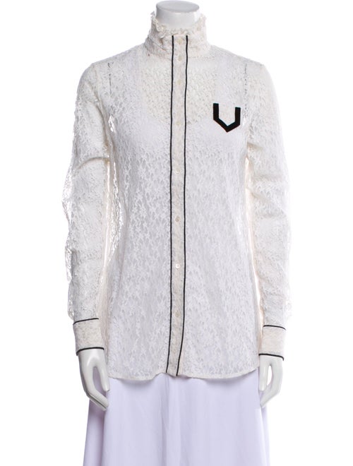 No. 21 x Kartell Lace Pattern Mock Neck Button-Up Top
