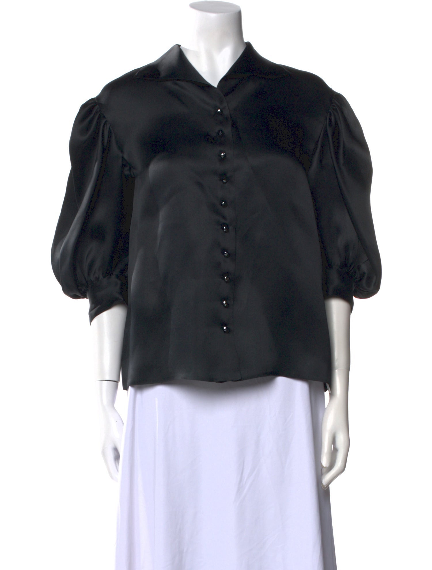 Norman Ambrose Silk Three-Quarter Sleeve Button-Up Top