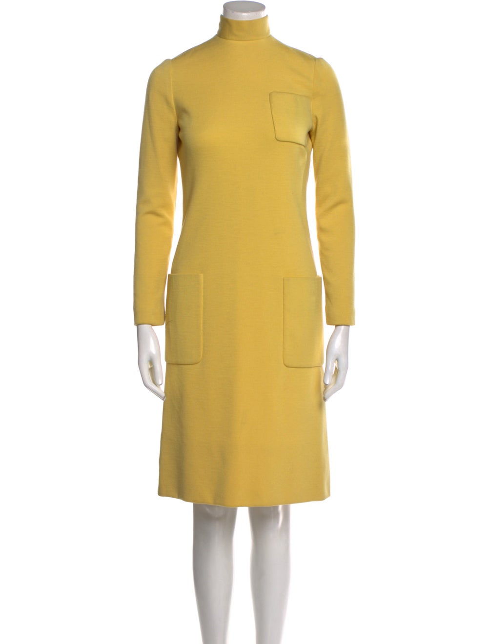 Norman Norell NY for Bonwit Teller Shift Dress Vintage From the 1960's Collection Yellow Long Sleeve with Mock Neck Concealed